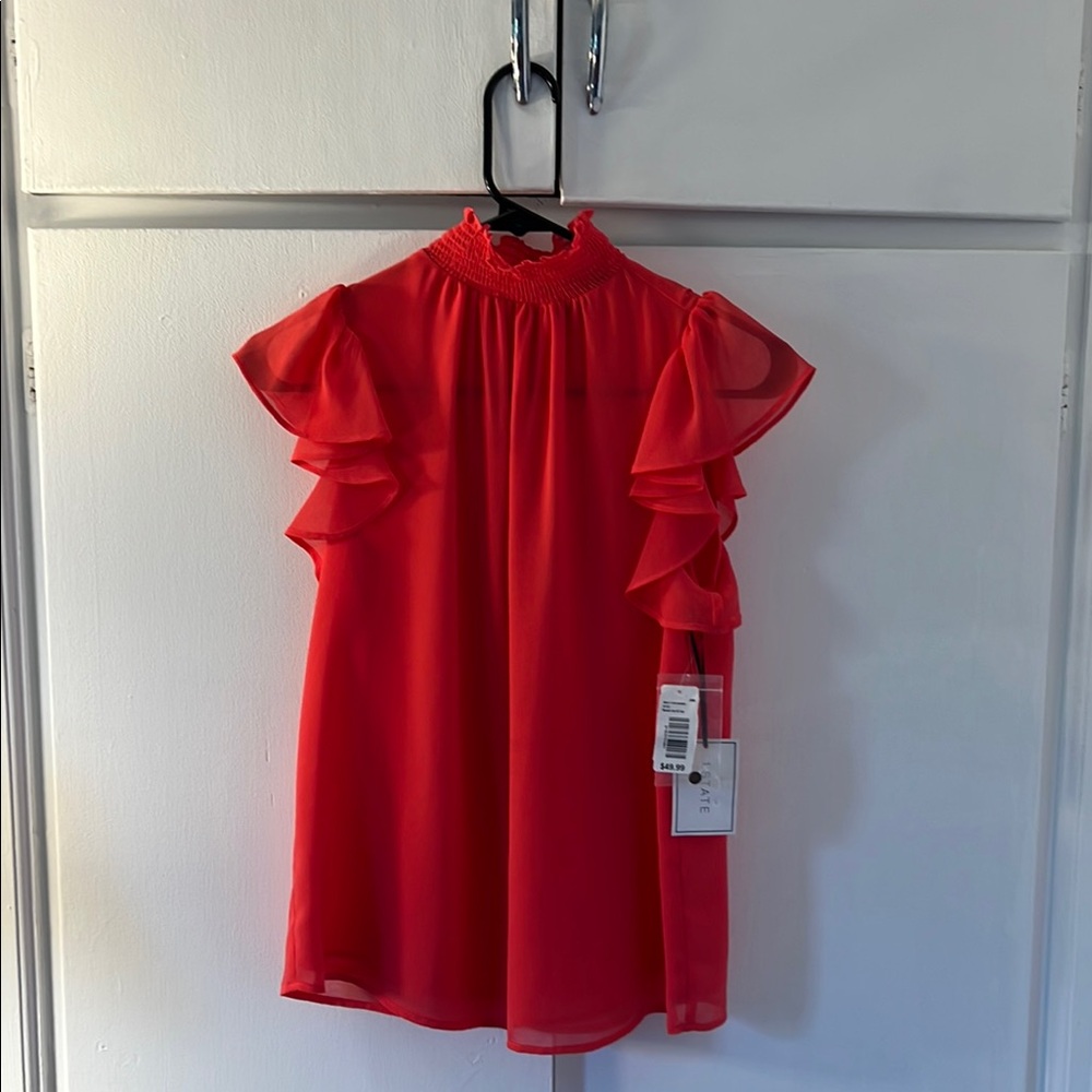 Chic Red Ruffled Blouse by Zara
